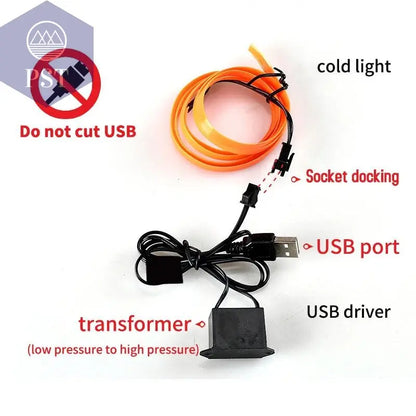 5m Car Interior Accessories Atmosphere Lamp EL Cold Light Line With USB DIY Decorative Dashboard Console Auto LED Ambient Lights - PST PS Tradings