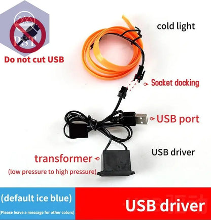 5m Car Interior Accessories Atmosphere Lamp EL Cold Light Line With USB DIY Decorative Dashboard Console Auto LED Ambient Lights - PST PS Tradings