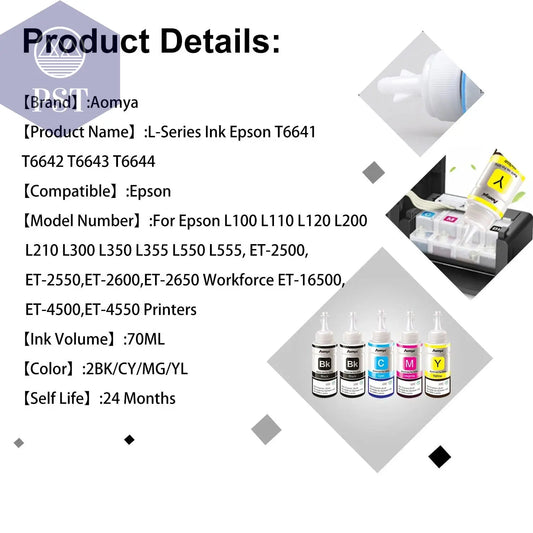 664 Refill dye ink For Epson L100 L110 L210 L120 L220 L310 L355 L362 L366 L365 L380 L486 L800 L805 L810 ET-2650 Printer 4 Colors - PST PS Tradings