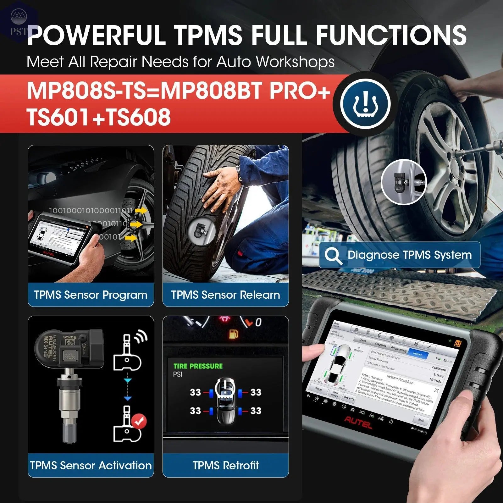 Autel MaxiPRO MP808S-TS Car Diagnostic Tools Online ECU Coding TPMS Automotive Scanner Active Test Scan Tool PK MP808BT PRO - PST PS Tradings