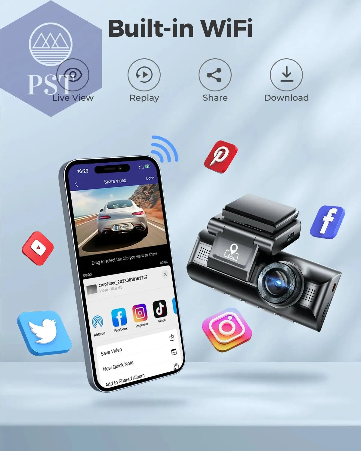 Azdome Dash Cam 4K+1080 3.18'' GPS APP Control Car IR Night Vision 24H Parking Support 3 Cam Rear Cam WIFI       PST PS Tradings