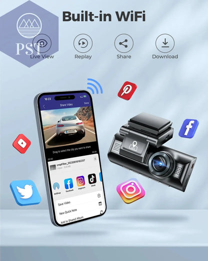 Azdome Dash Cam 4K+1080 3.18'' GPS APP Control Car IR Night Vision 24H Parking Support 3 Cam Rear Cam WIFI       PST PS Tradings