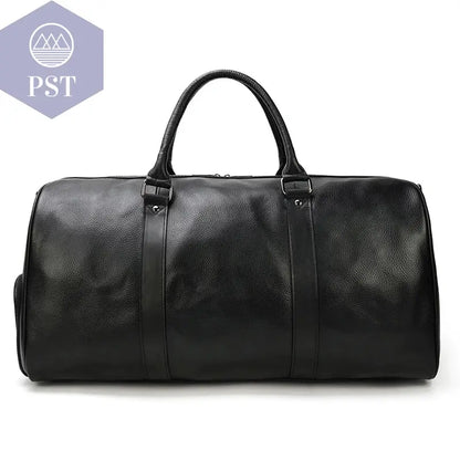 Big Capacity Genuine Leather Travel Bag For Men Women Soft Black Cowhide Casual Travel Duffel Large Luggage Weekend Shoulder Bag       PST PS Tradings