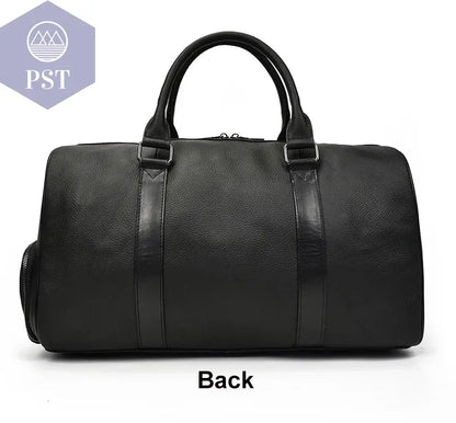Big Capacity Genuine Leather Travel Bag For Men Women Soft Black Cowhide Casual Travel Duffel Large Luggage Weekend Shoulder Bag       PST PS Tradings