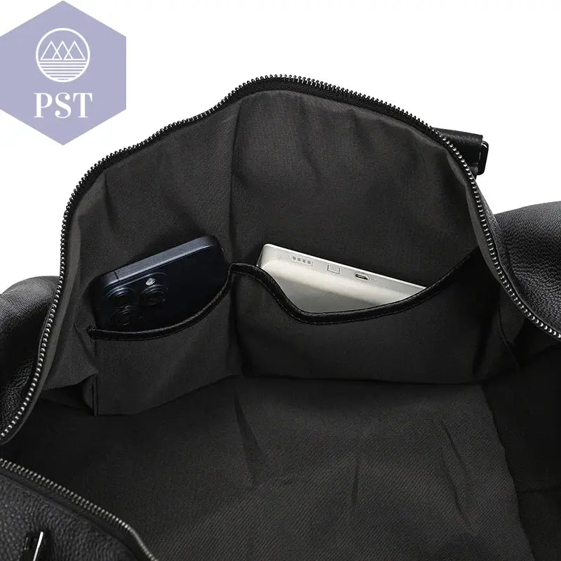 Big Capacity Genuine Leather Travel Bag For Men Women Soft Black Cowhide Casual Travel Duffel Large Luggage Weekend Shoulder Bag       PST PS Tradings