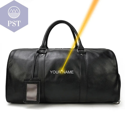Big Capacity Genuine Leather Travel Bag For Men Women Soft Black Cowhide Casual Travel Duffel Large Luggage Weekend Shoulder Bag       PST PS Tradings