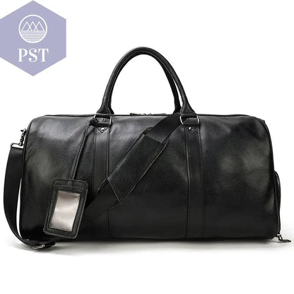 Big Capacity Genuine Leather Travel Bag For Men Women Soft Black Cowhide Casual Travel Duffel Large Luggage Weekend Shoulder Bag - PST PS Tradings  PST PS Tradings