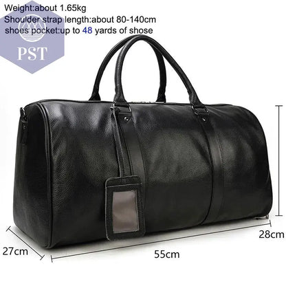 Big Capacity Genuine Leather Travel Bag For Men Women Soft Black Cowhide Casual Travel Duffel Large Luggage Weekend Shoulder Bag - PST PS Tradings  PST PS Tradings