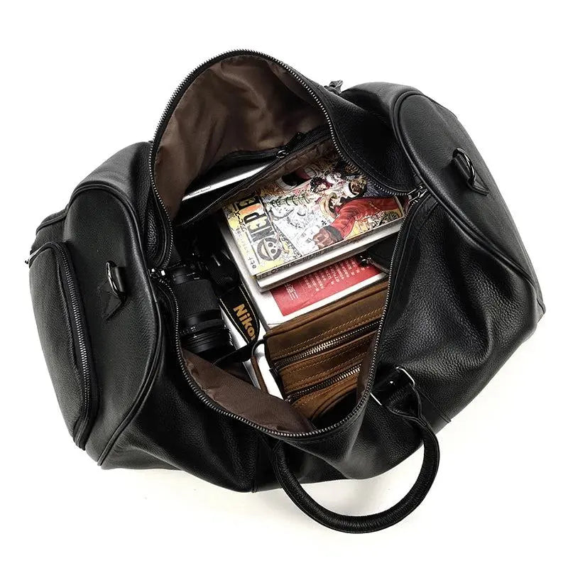 Big Capacity Genuine Leather Travel Bag For Men Women Soft Black Cowhide Casual Travel Duffel Large Luggage Weekend Shoulder Bag - PST PS Tradings  PST PS Tradings