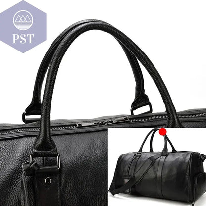 Big Capacity Genuine Leather Travel Bag For Men Women Soft Black Cowhide Casual Travel Duffel Large Luggage Weekend Shoulder Bag - PST PS Tradings  PST PS Tradings
