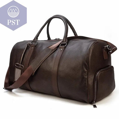 Big Capacity Genuine Leather Travel Bag For Men Women Soft Black Cowhide Casual Travel Duffel Large Luggage Weekend Shoulder Bag - PST PS Tradings  PST PS Tradings