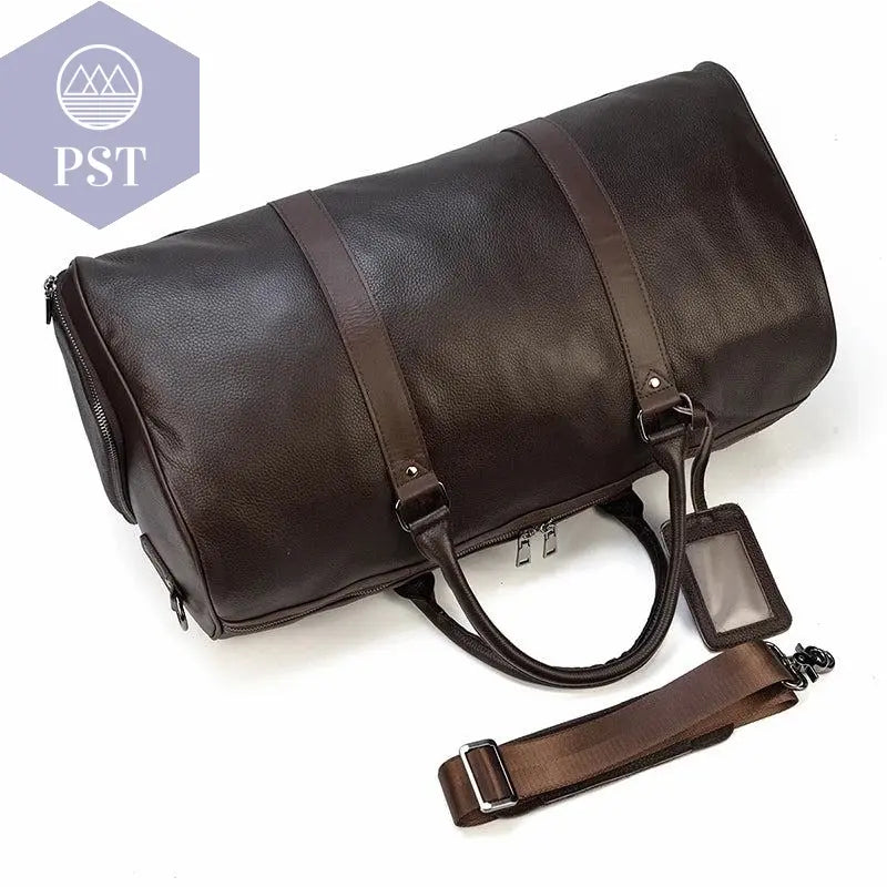 Big Capacity Genuine Leather Travel Bag For Men Women Soft Black Cowhide Casual Travel Duffel Large Luggage Weekend Shoulder Bag - PST PS Tradings  PST PS Tradings