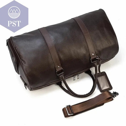 Big Capacity Genuine Leather Travel Bag For Men Women Soft Black Cowhide Casual Travel Duffel Large Luggage Weekend Shoulder Bag - PST PS Tradings  PST PS Tradings
