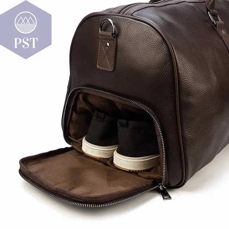 Big Capacity Genuine Leather Travel Bag For Men Women Soft Black Cowhide Casual Travel Duffel Large Luggage Weekend Shoulder Bag - PST PS Tradings  PST PS Tradings