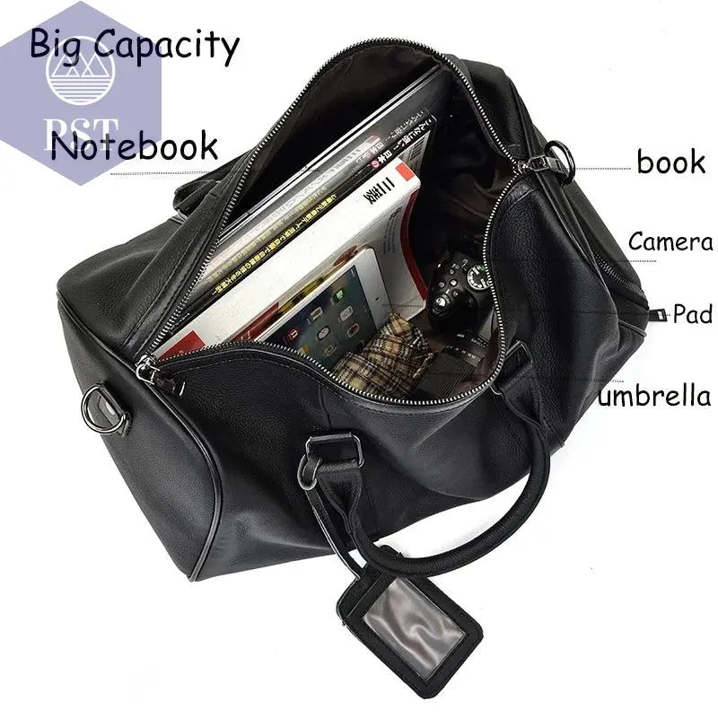 Big Capacity Genuine Leather Travel Bag For Men Women Soft Black Cowhide Casual Travel Duffel Large Luggage Weekend Shoulder Bag - PST PS Tradings  PST PS Tradings