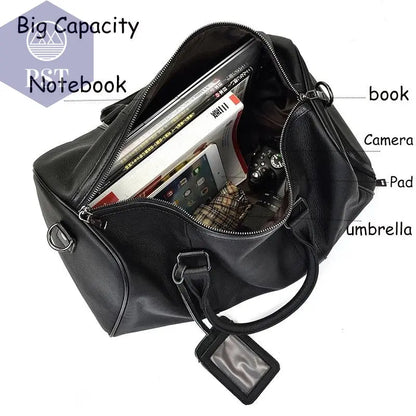 Big Capacity Genuine Leather Travel Bag For Men Women Soft Black Cowhide Casual Travel Duffel Large Luggage Weekend Shoulder Bag - PST PS Tradings  PST PS Tradings