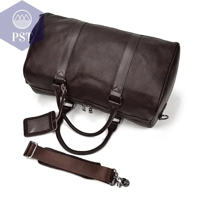 Big Capacity Genuine Leather Travel Bag For Men Women Soft Black Cowhide Casual Travel Duffel Large Luggage Weekend Shoulder Bag - PST PS Tradings  PST PS Tradings