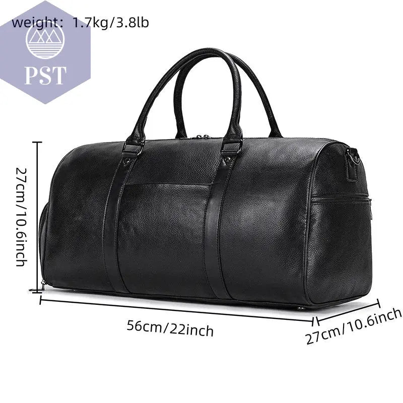 Big Capacity Genuine Leather Travel Bag For Men Women Soft Black Cowhide Casual Travel Duffel Large Luggage Weekend Shoulder Bag - PST PS Tradings  PST PS Tradings