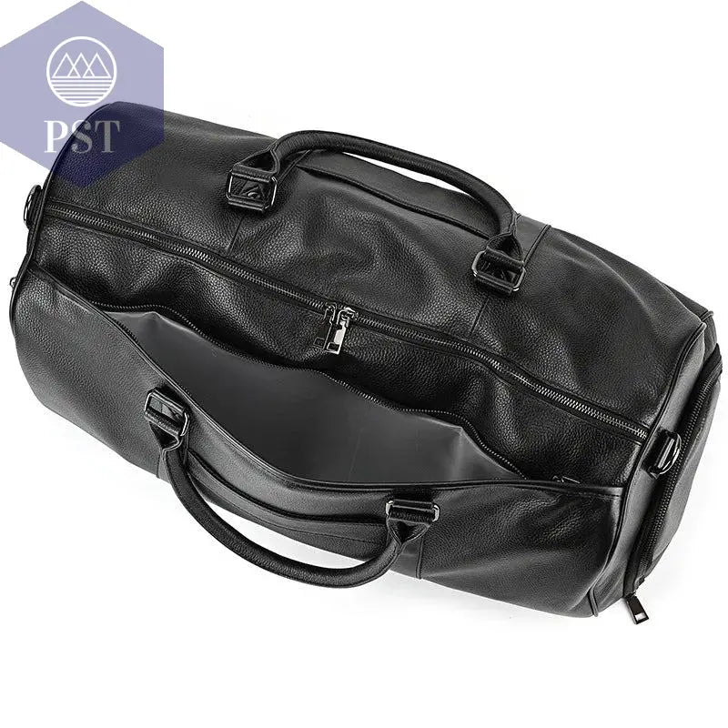 Big Capacity Genuine Leather Travel Bag For Men Women Soft Black Cowhide Casual Travel Duffel Large Luggage Weekend Shoulder Bag - PST PS Tradings  PST PS Tradings