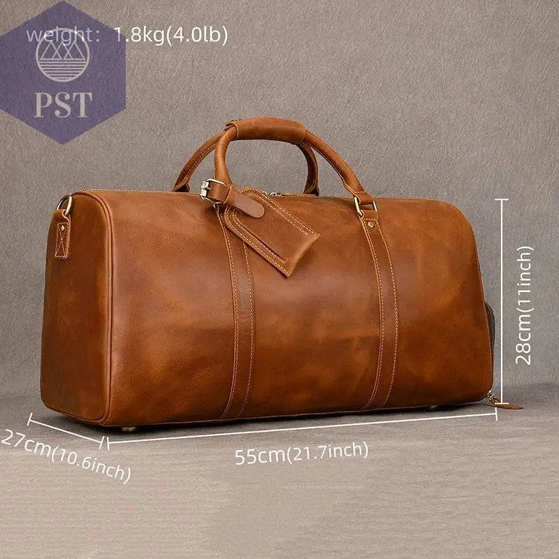 Big Capacity Genuine Leather Travel Bag For Men Women Soft Black Cowhide Casual Travel Duffel Large Luggage Weekend Shoulder Bag - PST PS Tradings  PST PS Tradings