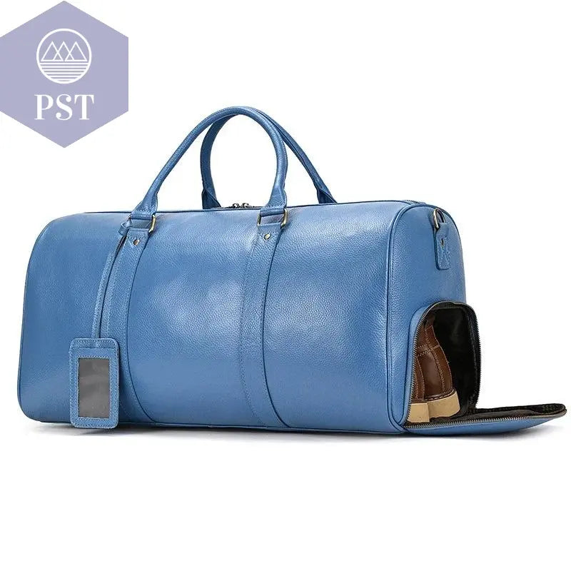 Big Capacity Genuine Leather Travel Bag For Men Women Soft Black Cowhide Casual Travel Duffel Large Luggage Weekend Shoulder Bag - PST PS Tradings  PST PS Tradings