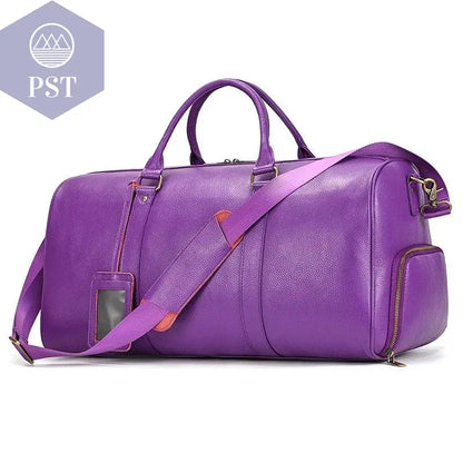 Big Capacity Genuine Leather Travel Bag For Men Women Soft Black Cowhide Casual Travel Duffel Large Luggage Weekend Shoulder Bag - PST PS Tradings  PST PS Tradings