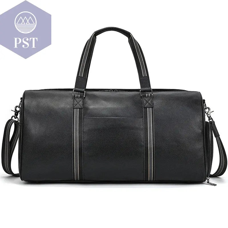 Big Capacity Genuine Leather Travel Bag For Men Women Soft Black Cowhide Casual Travel Duffel Large Luggage Weekend Shoulder Bag - PST PS Tradings  PST PS Tradings