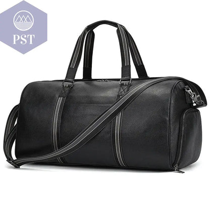 Big Capacity Genuine Leather Travel Bag For Men Women Soft Black Cowhide Casual Travel Duffel Large Luggage Weekend Shoulder Bag - PST PS Tradings  PST PS Tradings