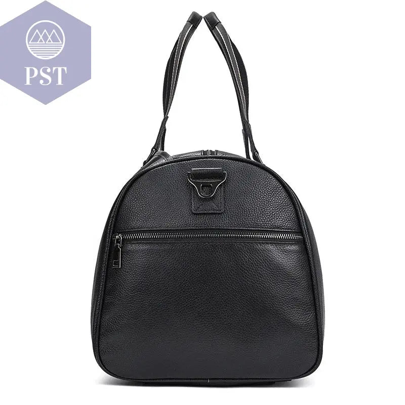 Big Capacity Genuine Leather Travel Bag For Men Women Soft Black Cowhide Casual Travel Duffel Large Luggage Weekend Shoulder Bag - PST PS Tradings  PST PS Tradings