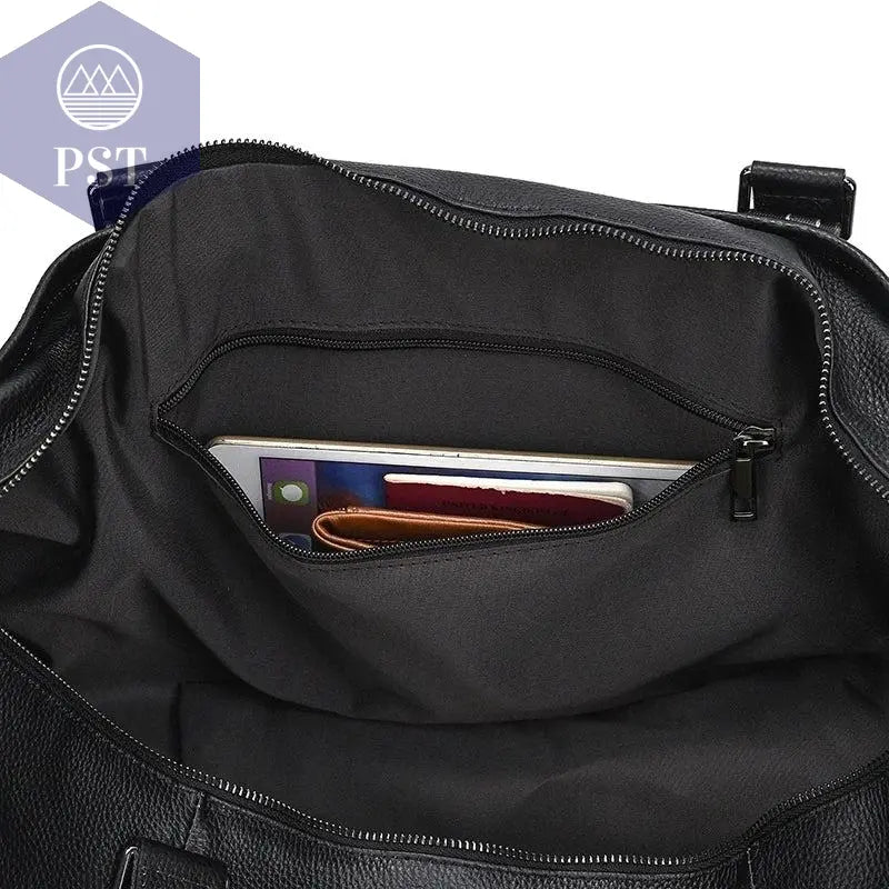 Big Capacity Genuine Leather Travel Bag For Men Women Soft Black Cowhide Casual Travel Duffel Large Luggage Weekend Shoulder Bag - PST PS Tradings  PST PS Tradings