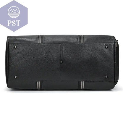 Big Capacity Genuine Leather Travel Bag For Men Women Soft Black Cowhide Casual Travel Duffel Large Luggage Weekend Shoulder Bag - PST PS Tradings  PST PS Tradings