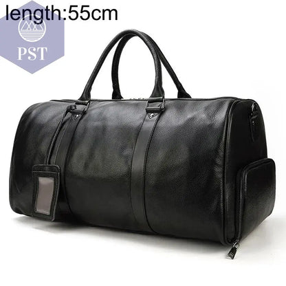 Big Capacity Genuine Leather Travel Bag For Men Women Soft Black Cowhide Casual Travel Duffel Large Luggage Weekend Shoulder Bag - PST PS Tradings  PST PS Tradings