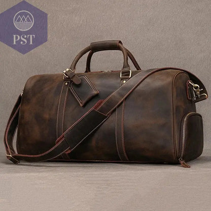 Big Capacity Genuine Leather Travel Bag For Men Women Soft Black Cowhide Casual Travel Duffel Large Luggage Weekend Shoulder Bag - PST PS Tradings  PST PS Tradings