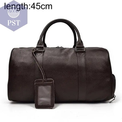 Big Capacity Genuine Leather Travel Bag For Men Women Soft Black Cowhide Casual Travel Duffel Large Luggage Weekend Shoulder Bag - PST PS Tradings  PST PS Tradings