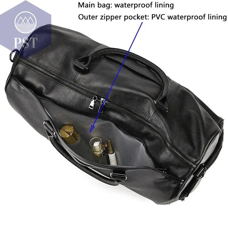 Big Capacity Genuine Leather Travel Bag For Men Women Soft Black Cowhide Casual Travel Duffel Large Luggage Weekend Shoulder Bag - PST PS Tradings  PST PS Tradings