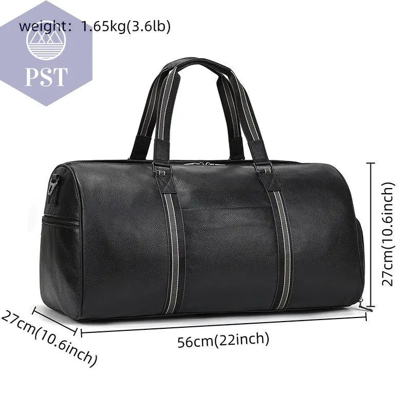 Big Capacity Genuine Leather Travel Bag For Men Women Soft Black Cowhide Casual Travel Duffel Large Luggage Weekend Shoulder Bag - PST PS Tradings  PST PS Tradings