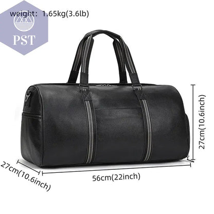 Big Capacity Genuine Leather Travel Bag For Men Women Soft Black Cowhide Casual Travel Duffel Large Luggage Weekend Shoulder Bag - PST PS Tradings  PST PS Tradings