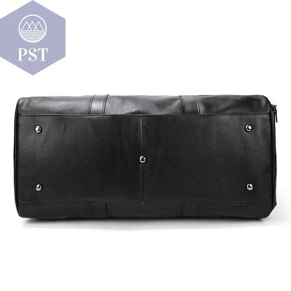 Big Capacity Genuine Leather Travel Bag For Men Women Soft Black Cowhide Casual Travel Duffel Large Luggage Weekend Shoulder Bag - PST PS Tradings  PST PS Tradings