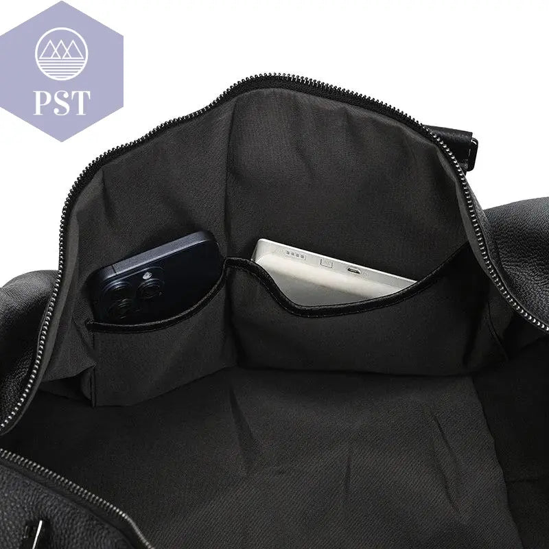 Big Capacity Genuine Leather Travel Bag For Men Women Soft Black Cowhide Casual Travel Duffel Large Luggage Weekend Shoulder Bag - PST PS Tradings  PST PS Tradings