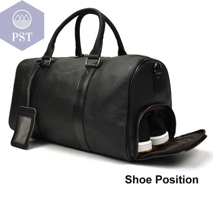 Big Capacity Genuine Leather Travel Bag For Men Women Soft Black Cowhide Casual Travel Duffel Large Luggage Weekend Shoulder Bag - PST PS Tradings  PST PS Tradings