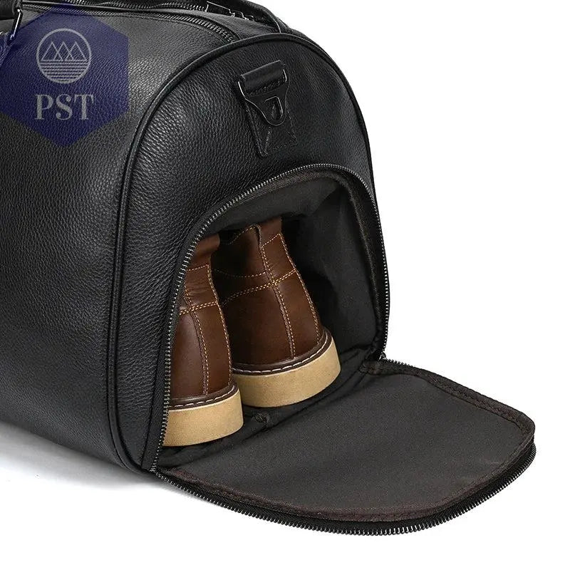 Big Capacity Genuine Leather Travel Bag For Men Women Soft Black Cowhide Casual Travel Duffel Large Luggage Weekend Shoulder Bag - PST PS Tradings  PST PS Tradings