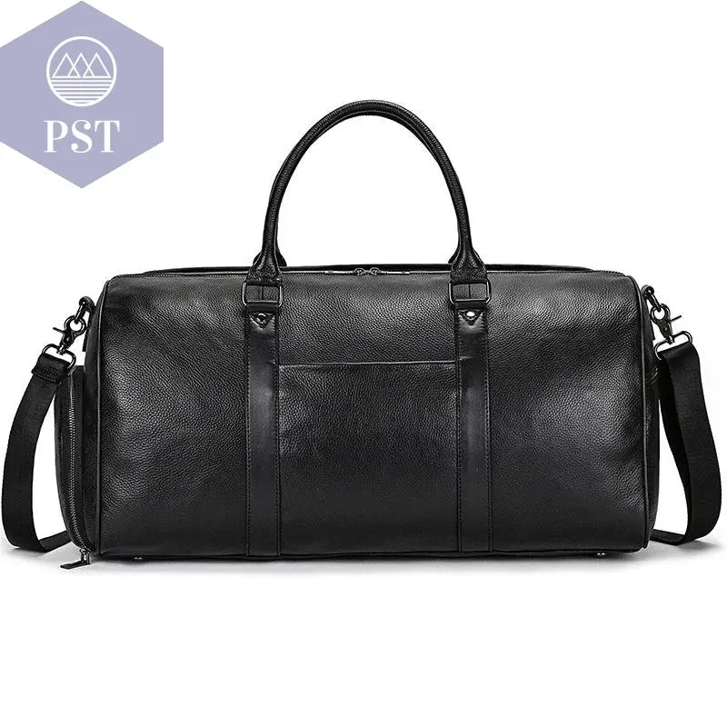 Big Capacity Genuine Leather Travel Bag For Men Women Soft Black Cowhide Casual Travel Duffel Large Luggage Weekend Shoulder Bag - PST PS Tradings  PST PS Tradings