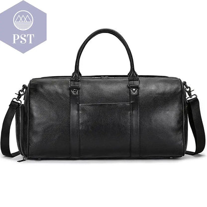 Big Capacity Genuine Leather Travel Bag For Men Women Soft Black Cowhide Casual Travel Duffel Large Luggage Weekend Shoulder Bag - PST PS Tradings  PST PS Tradings