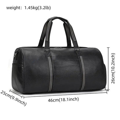 Big Capacity Genuine Leather Travel Bag For Men Women Soft Black Cowhide Casual Travel Duffel Large Luggage Weekend Shoulder Bag - PST PS Tradings  PST PS Tradings