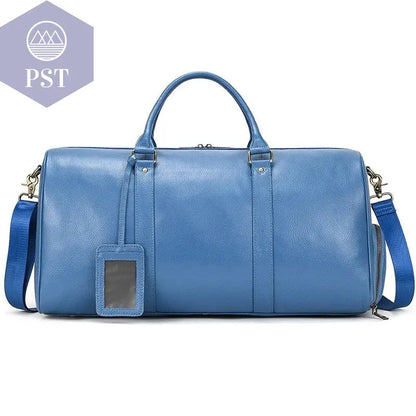 Big Capacity Genuine Leather Travel Bag For Men Women Soft Black Cowhide Casual Travel Duffel Large Luggage Weekend Shoulder Bag - PST PS Tradings  PST PS Tradings