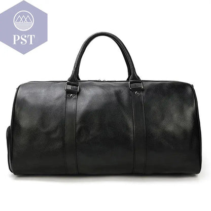 Big Capacity Genuine Leather Travel Bag For Men Women Soft Black Cowhide Casual Travel Duffel Large Luggage Weekend Shoulder Bag - PST PS Tradings  PST PS Tradings
