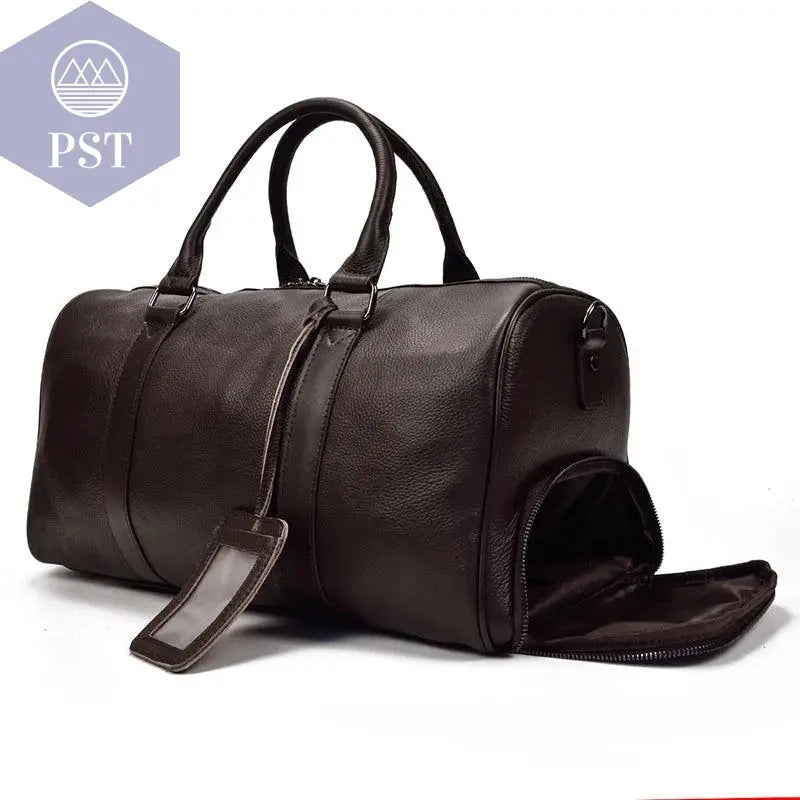 Big Capacity Genuine Leather Travel Bag For Men Women Soft Black Cowhide Casual Travel Duffel Large Luggage Weekend Shoulder Bag - PST PS Tradings  PST PS Tradings