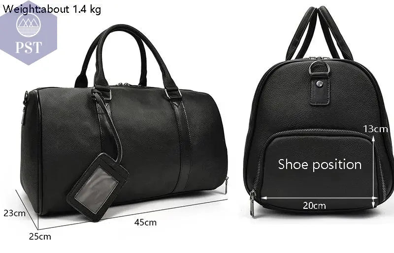 Big Capacity Genuine Leather Travel Bag For Men Women Soft Black Cowhide Casual Travel Duffel Large Luggage Weekend Shoulder Bag - PST PS Tradings  PST PS Tradings