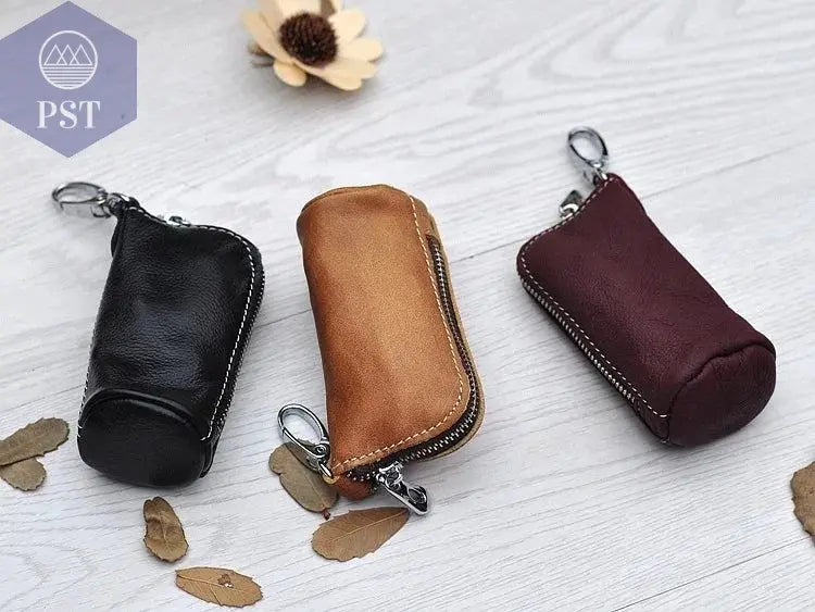 CICICUFF Men Key Bag Genuine Cow Leather Buckets Key Cases Pouch Zipper Keychain Auto Car Key Case Bag Women Home Key Holder - PST PS Tradings