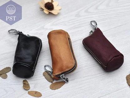 CICICUFF Men Key Bag Genuine Cow Leather Buckets Key Cases Pouch Zipper Keychain Auto Car Key Case Bag Women Home Key Holder - PST PS Tradings